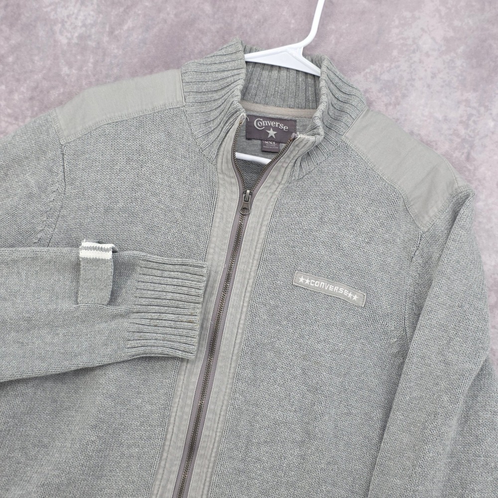 Converse Mens XXL Gray Full Zip Mock Neck Knit Cardigan Sweater Mixed Media